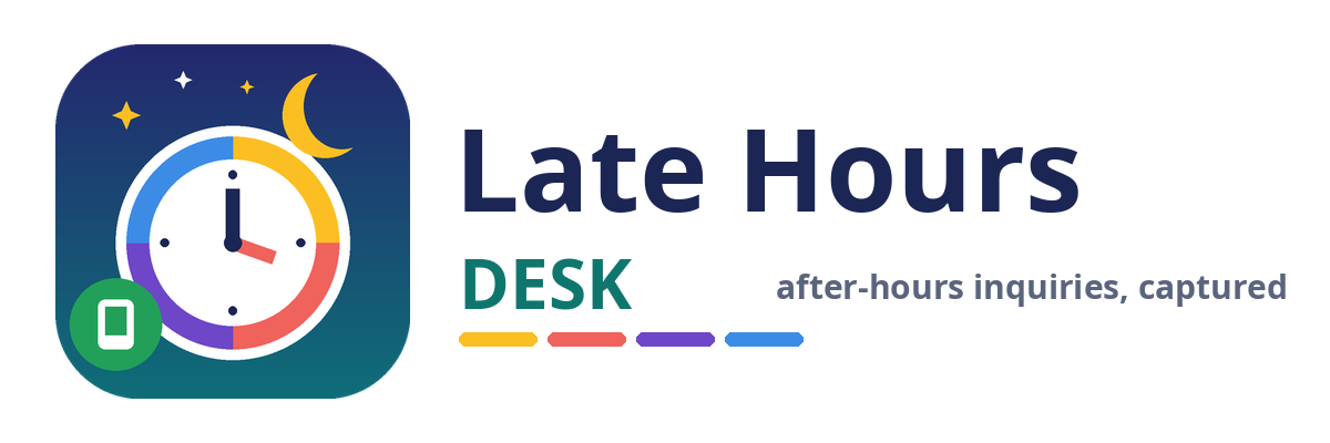 Late Hours Desk logo: clock and crescent moon